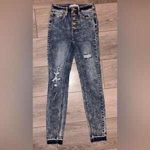 Kancan Denim Jeans Size 25 Skinny High Rise Button Up Distressed